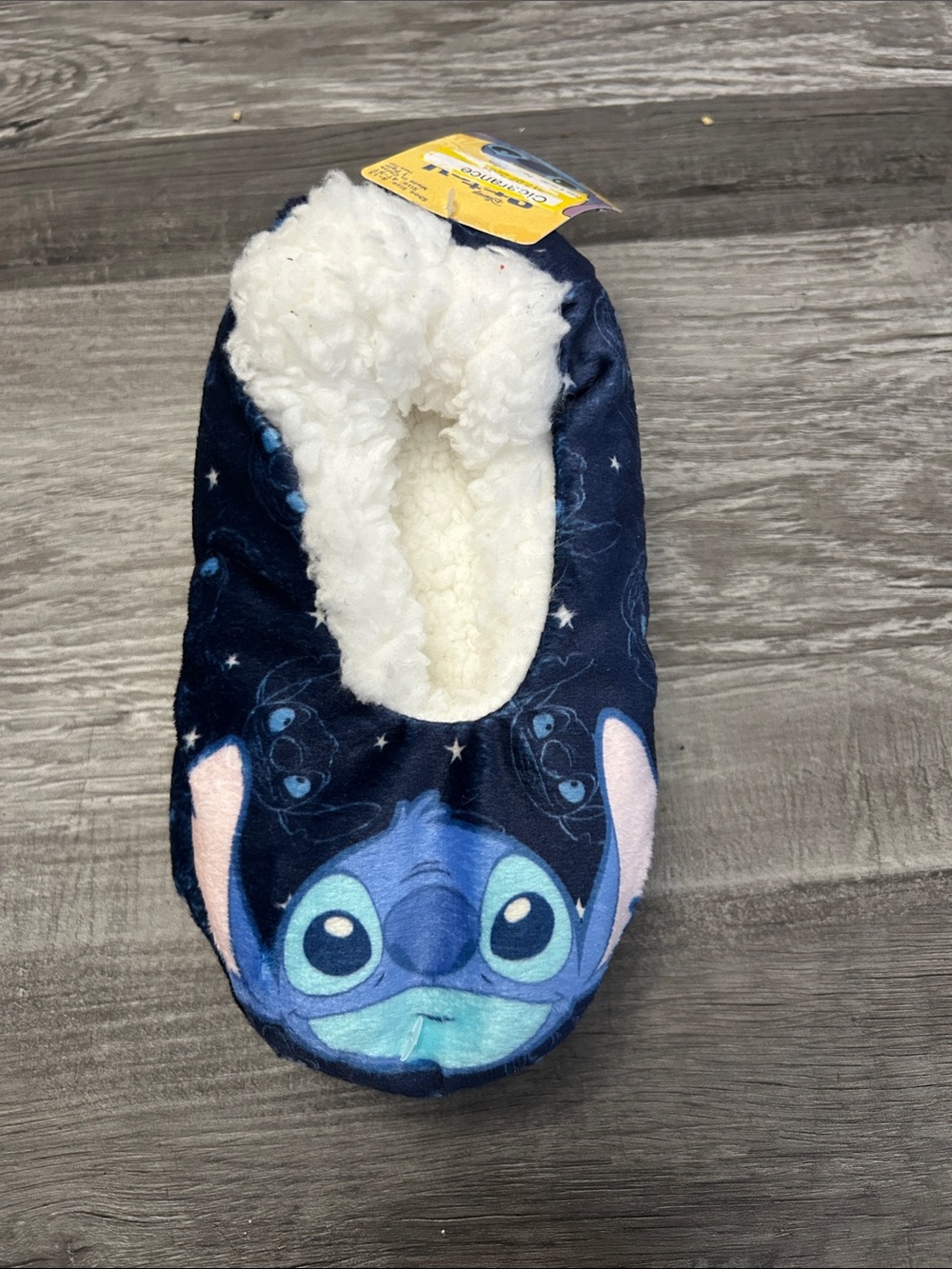 Disney Navy Blue Stitch Plush Kids Slip-On Slippers